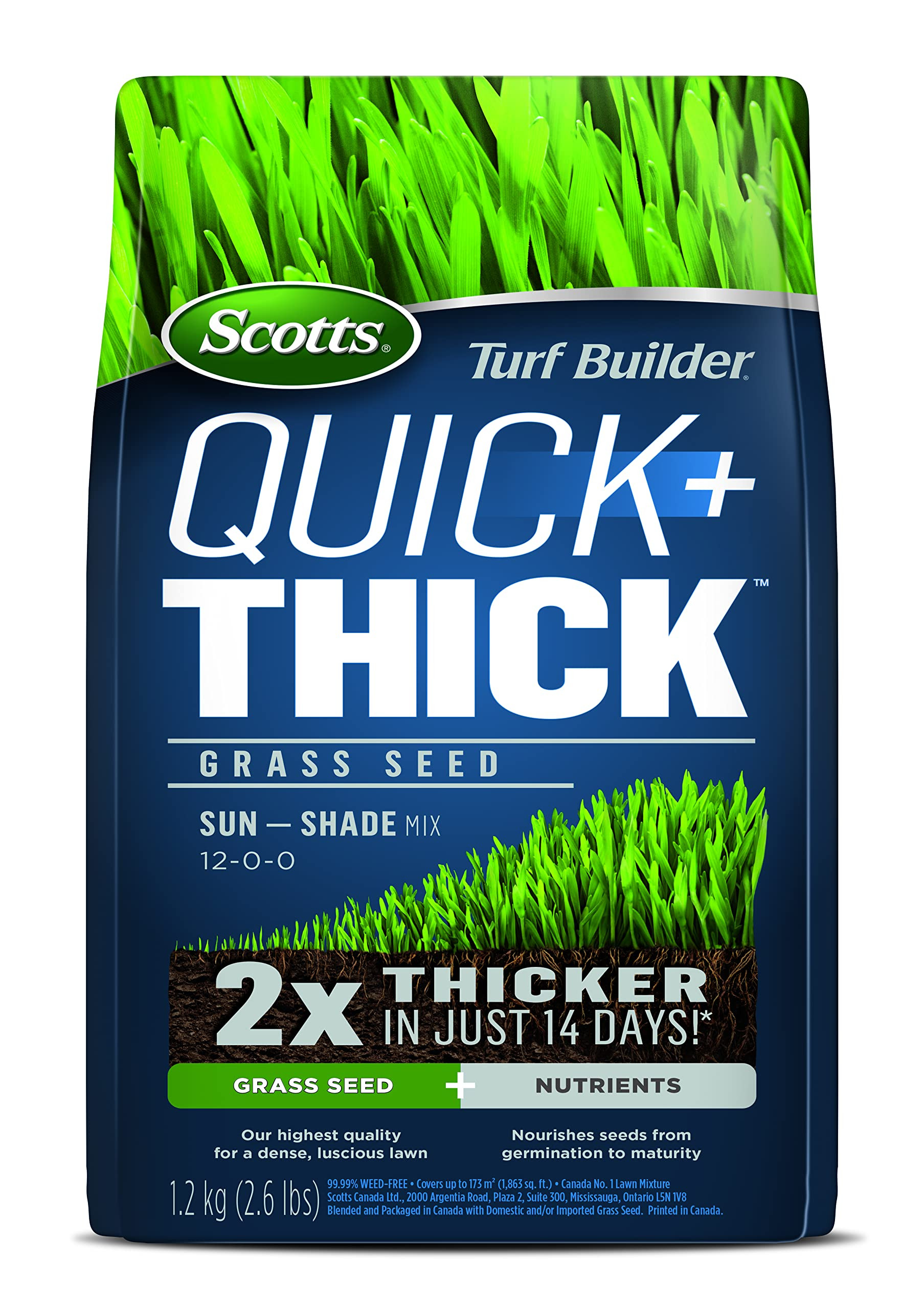 Scotts Turf Builder Quick + Thick Grass Seed (Sun Shade Mix) - 1.2kg | Amazon (CA)