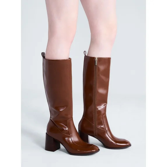 Free Assembly Women's Faux Leather Square Toe Tall Boots | Walmart (US)