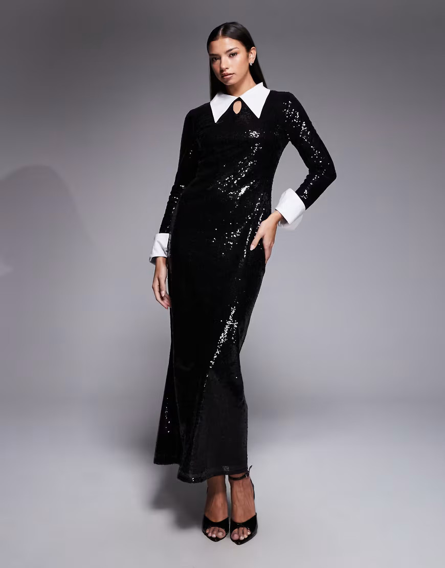 Daska sequin collar detail maxi dress in black | ASOS (Global)
