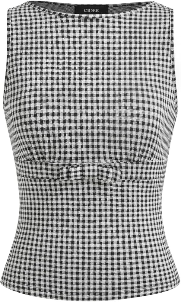 CIDER Gingham Tops for Women Plaid Going Out Tops Sleeveless Cute Tank Bow Summer Shirt | Amazon (US)