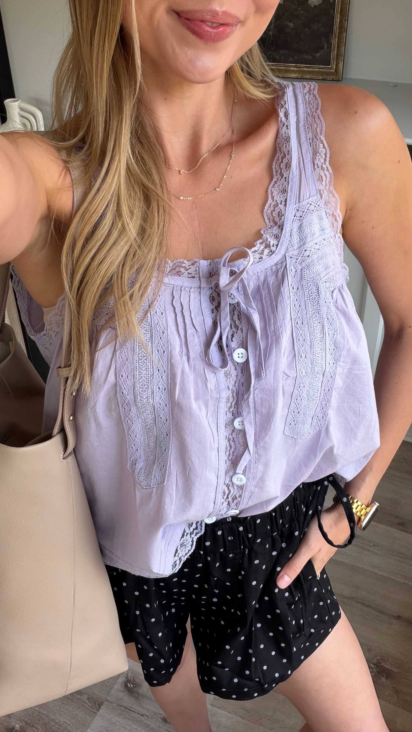 Cutie polka dot shorts and button lace tank! Small in both
 

 #LTKootd #LTKmomlife