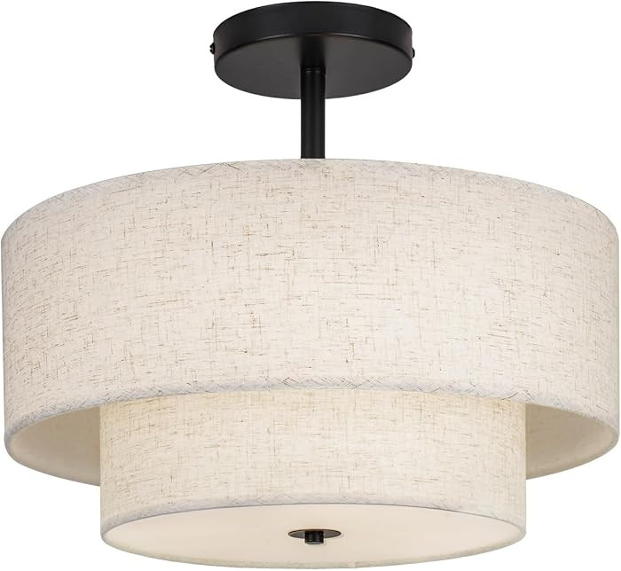 18 Inch Large Semi Flush Mount Ceiling Light Fixture with Dual Drum Design, Farmhouse Fabric Line... | Amazon (CA)