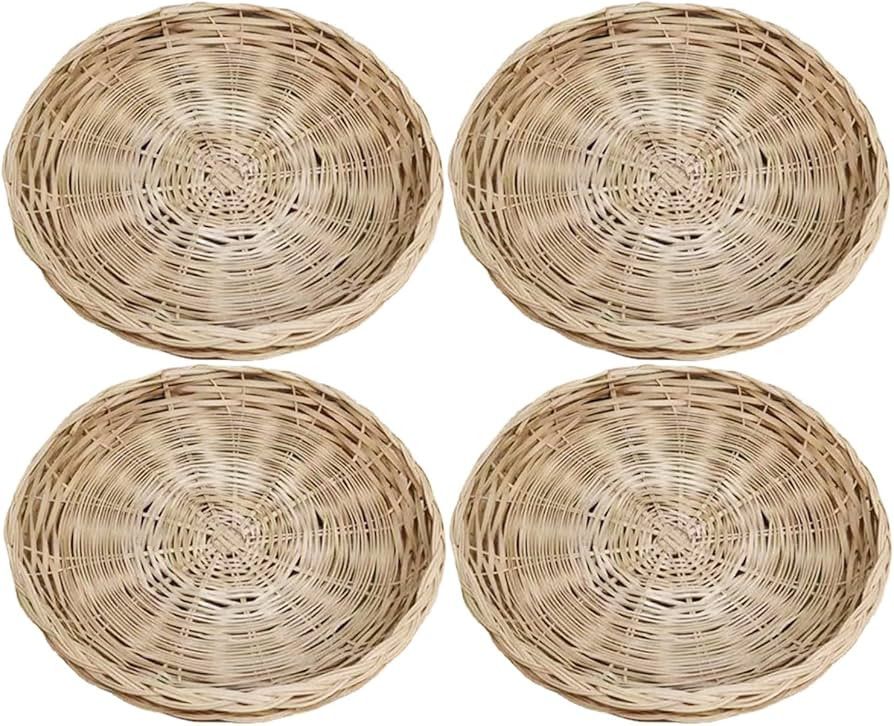 4 Pack Handwoven Bamboo Paper Plate Holder, 10 Inch Round Reusable Rack, Wicker Paper Plate Holde... | Amazon (US)