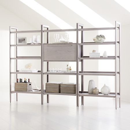 Tate Stone Bookcase Bar with 2 Wide Bookcases | Crate & Barrel