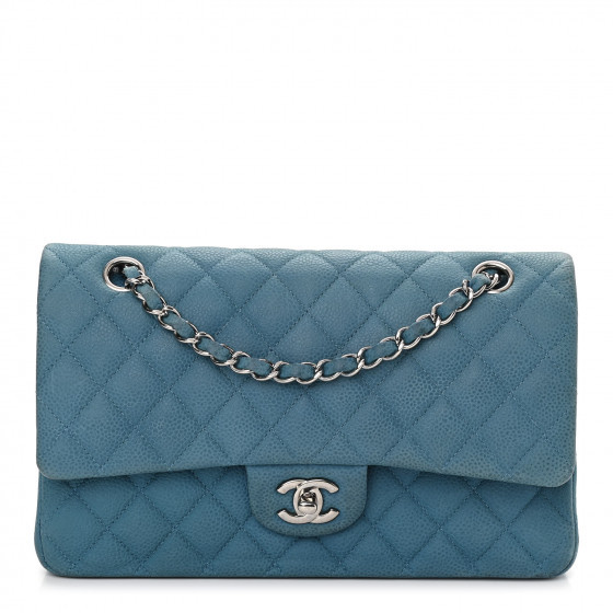 CHANEL Iridescent Caviar Medium Double Flap Blue | Fashionphile