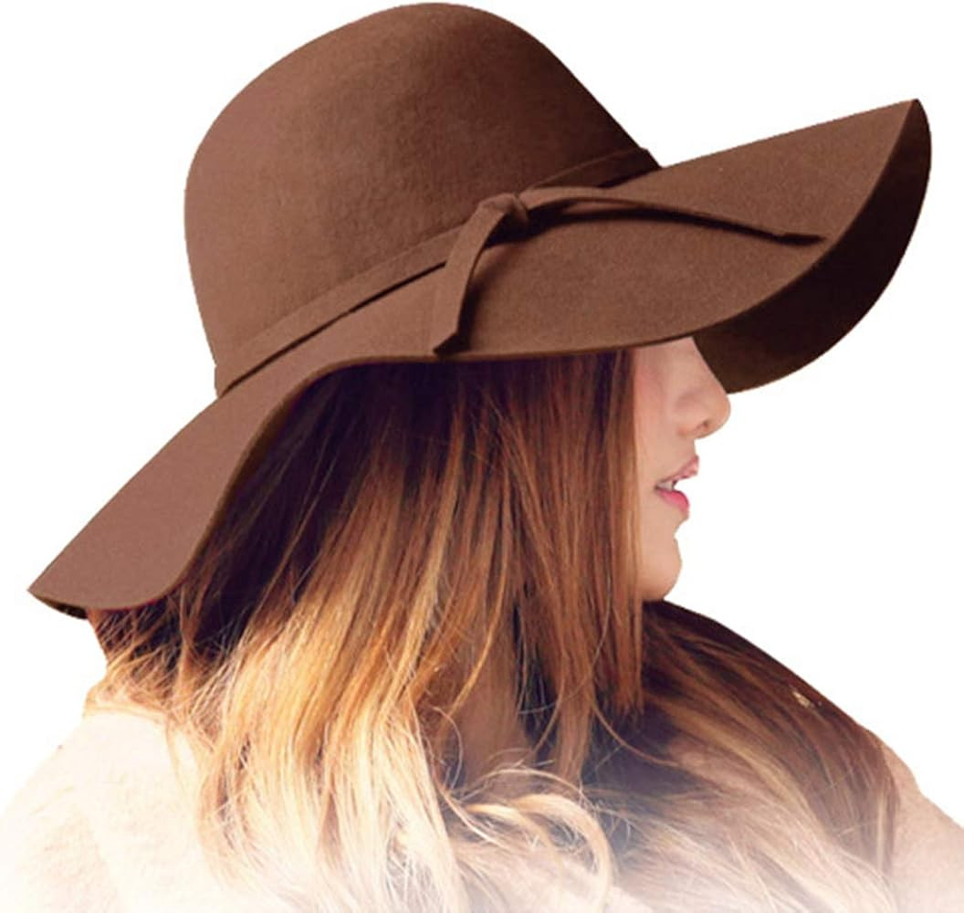 Women's 100% Wool Foldable Wide Brim Retro Fedora Floppy Felt Bowler Hat | Amazon (US)