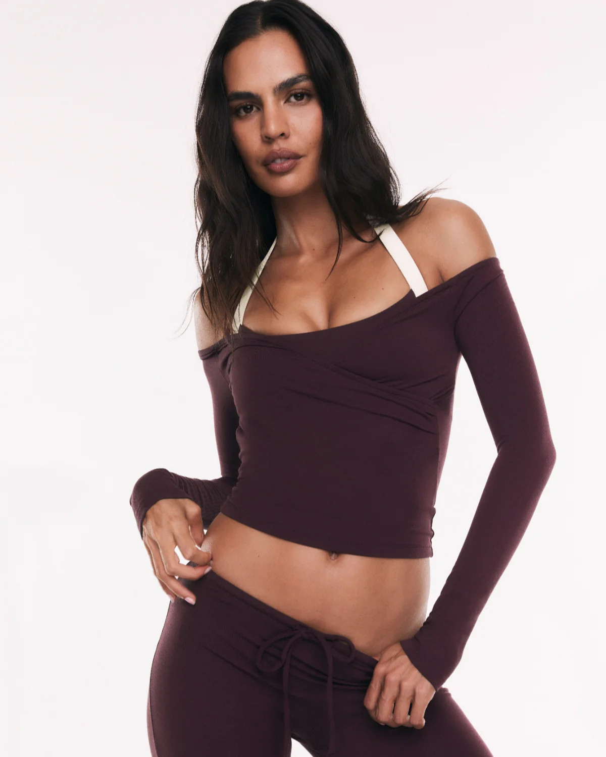 Off Shoulder Wrap Top | Espresso | Crop Shop Boutique US