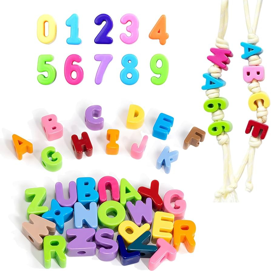 36Pcs 20mm Large Plastic Letter & Number Beads, Big Acrylic Slide Alphabet Blocks for Preschool E... | Amazon (US)
