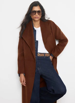Brown Wool Blend Waterfall Hand Finished Coat | Mint Velvet