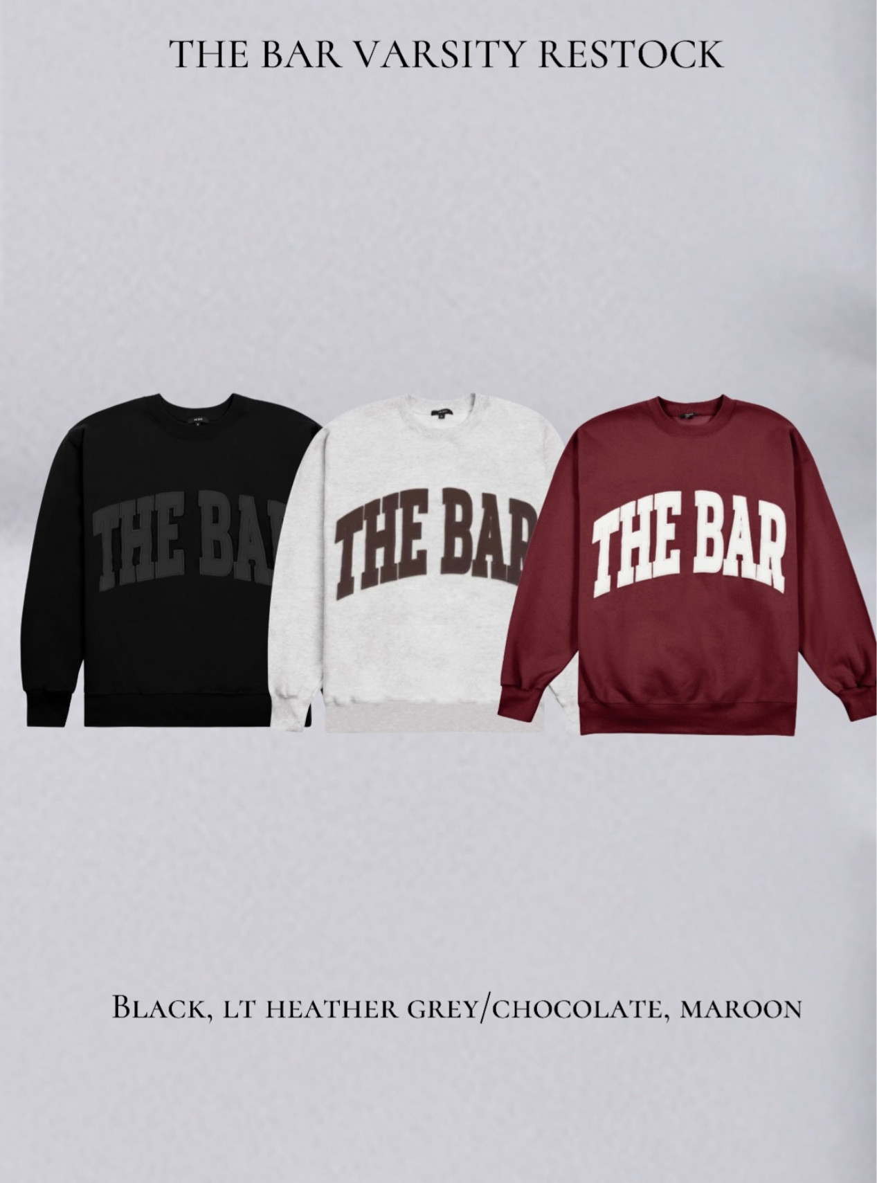 The bar varsity crewneck sweatshirt restock. Run they will sell out! I wear a XXL! 

#LTKMostLoved #LTKFindsUnder100 #LTKSeasonal