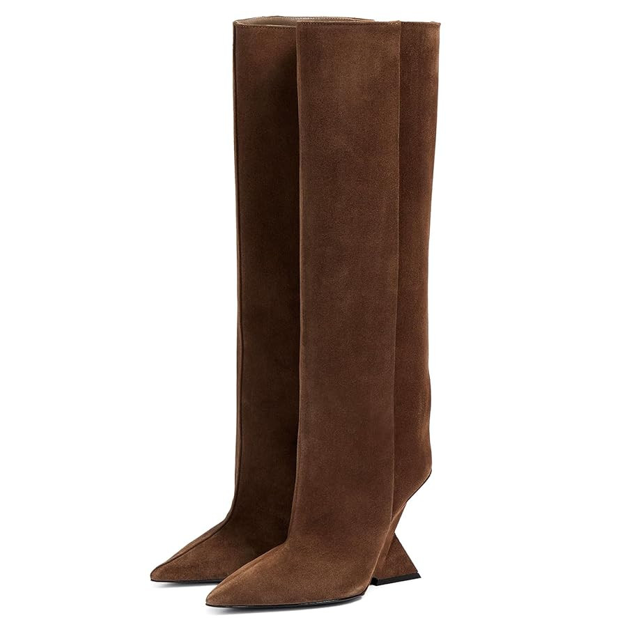 Women's Pointed Toe Wedge Heel Boots Knee High Slope Heel Pull On Boots Fashion Commuter Tall Boo... | Amazon (US)