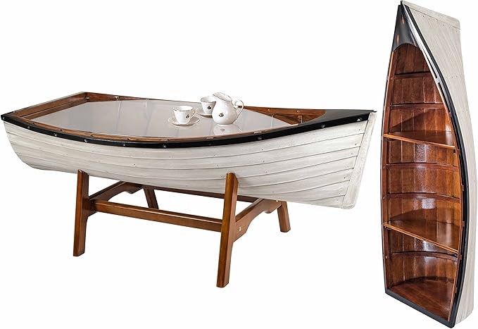 SAILINGSTORY Wooden Boat Coffee Table Boat Bookshelf Coastal Coffee Table Nautical Bookcase Lake ... | Amazon (US)