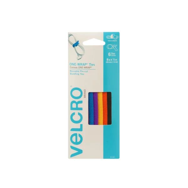 VELCRO Brand ONE-WRAP Ties For Cable and Cord Management, 8in x 1/2in Ties, Multicolor 6 ct | Walmart (US)
