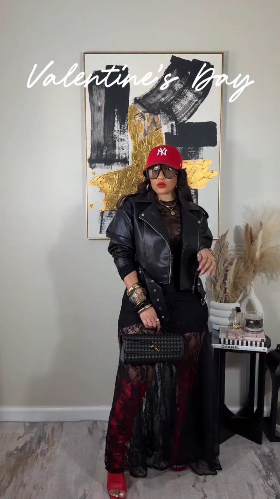 Valentine’s Day outfit inspo…but make it edgy! Mixing lace, leather, and a fitted  cap for a modern , edgy Valentine’s Day look! ✨Also perfect for girl’s night, date night or just dressing up for yourself!! You can trade the heels for flat thigh high boots if needed💕 *I’m wearing shaper shorts underneath the lace skirt🫶🏽
Jackets: Small
Everything else: Medium 


#LTKgrwm #LTKootd #LTKSeasonal