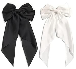 SUSULU Hair Bows for Women Oversized Black White Hair Bow Clips Big Hair Bow Long Tail Large Sati... | Amazon (US)
