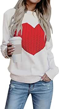 shermie Women's Pullover Sweaters Long Sleeve Crewneck Cute Heart Knitted Sweater | Amazon (US)