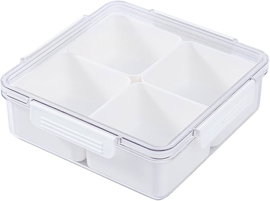 White Square Plastic Divided Serving Tray with Lid, 4 Compartments Snack Tray Serving Platter for... | Amazon (US)
