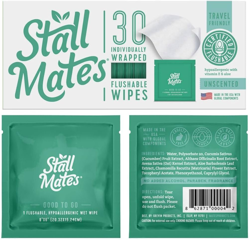 Stall Mates Wipes - Flushable Wipes | Individually Wrapped | Travel Friendly | Unscented with Vit... | Amazon (US)