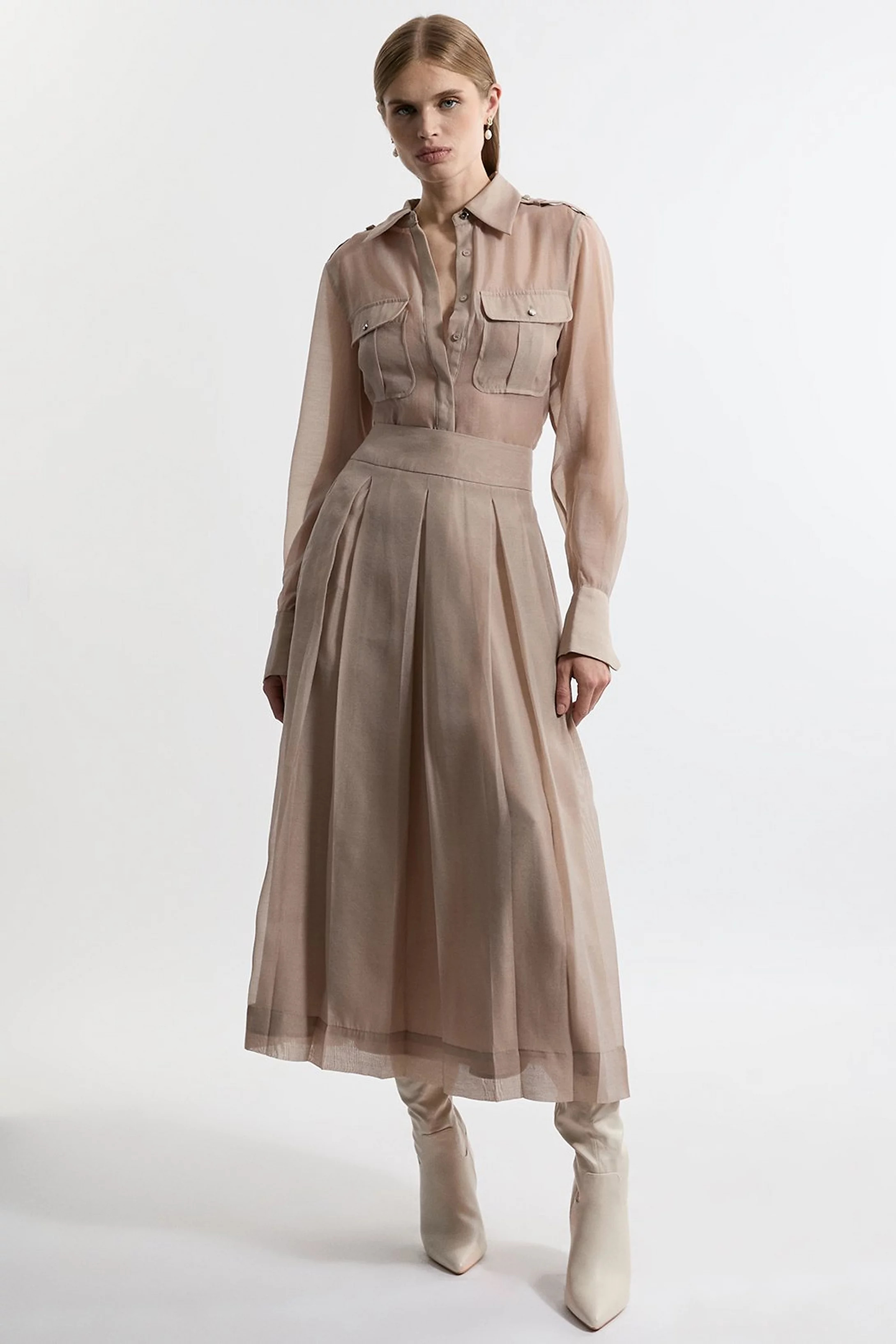 Lydia Millen Organdie Woven Pleated Midi Skirt | Karen Millen | Karen Millen US