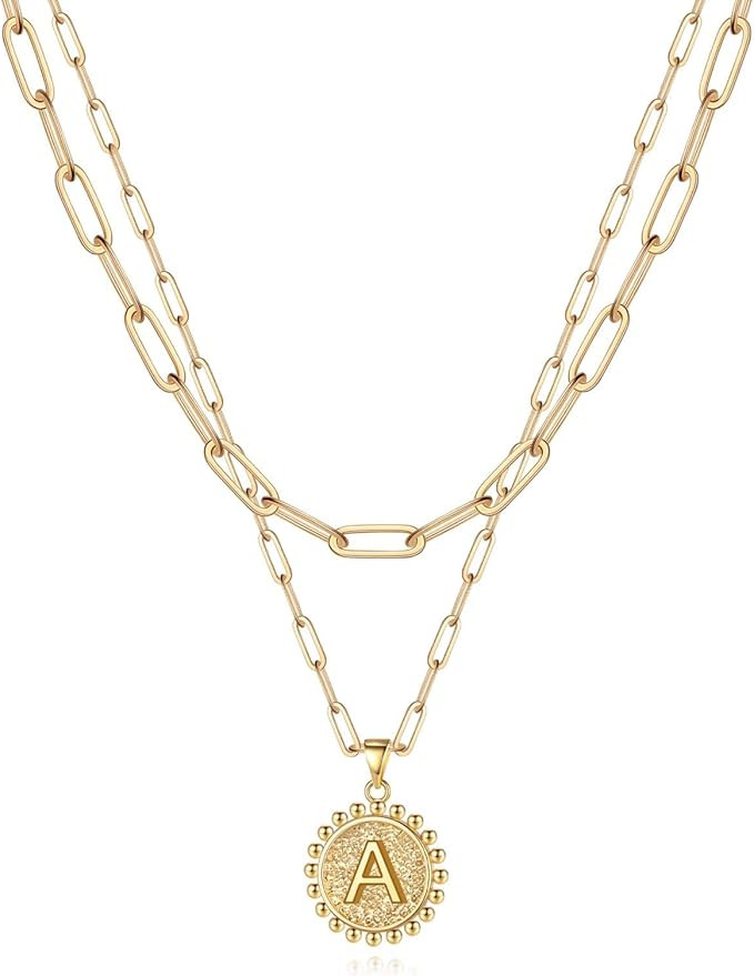 Yoosteel Gold Initial Necklaces for Women Girls, 14K Gold Plated Dainty Layering Paperclip Link C... | Amazon (US)