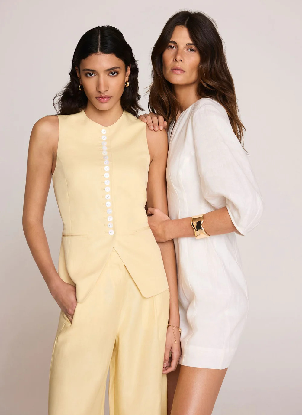 Yellow Linen Blend Longline Waistcoat | Mint Velvet