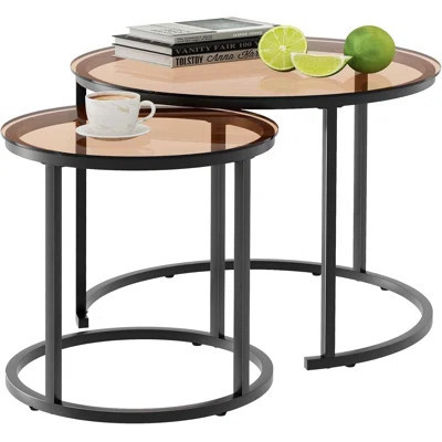 Round Glass Nesting Table Side Table End Table Set Of 2 | Wayfair North America