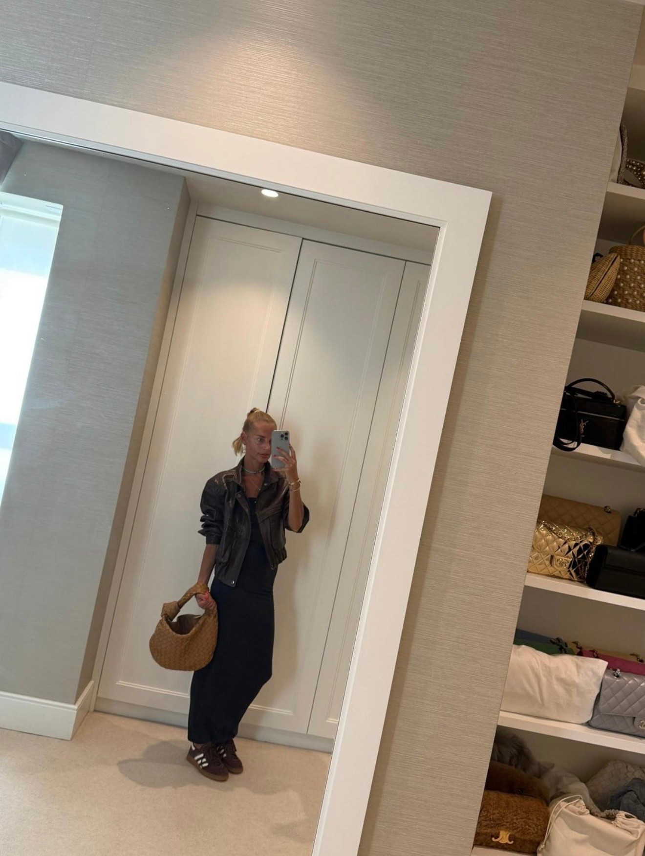 Leather jacket skims dress adidas trainers bottega bag

#LTKFashionMonth #LTKautumn #LTKeurope