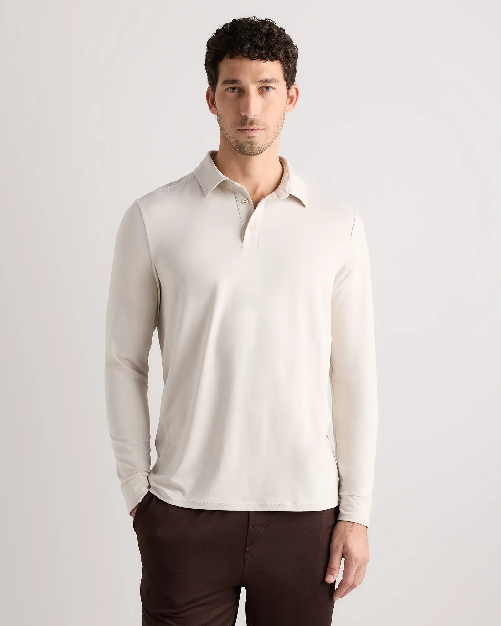 Flowknit Breeze Performance Long Sleeve Polo in Solid Chalk | Quince