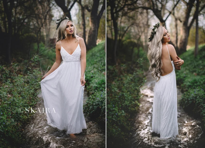 Vestido maxi blanco / vestido de fuga / vestido de novia de playa / vestido boho / vestido sin es... | Etsy (ES)