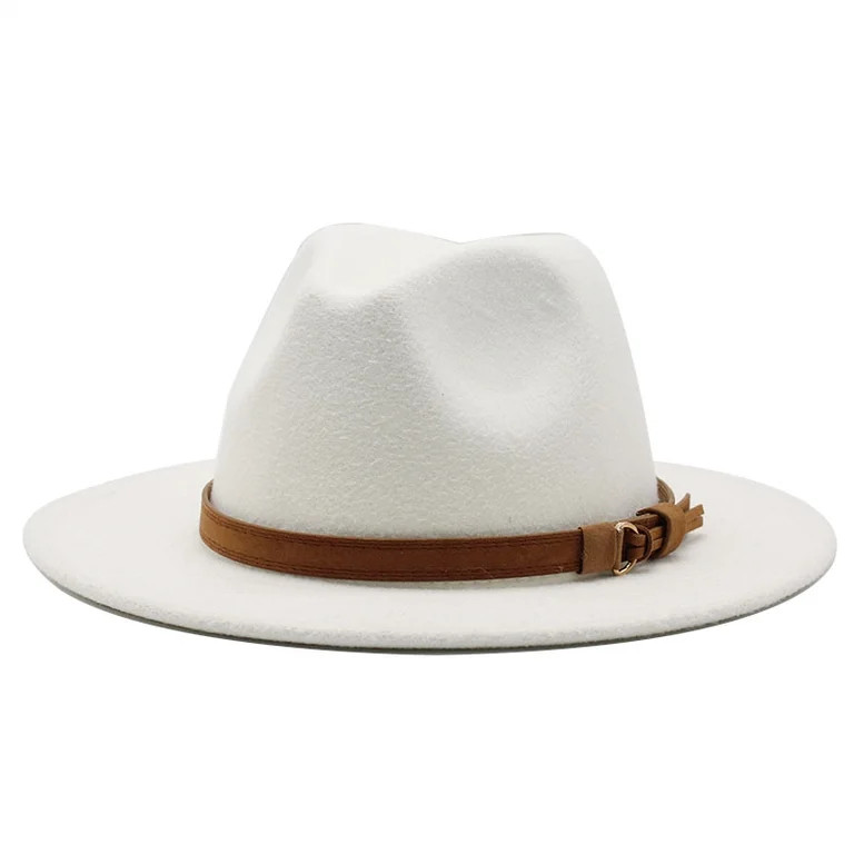 esafio Women Lady Felt Fedora Hat Wide Brim Wool Panama Hats with Band,White | Walmart (US)