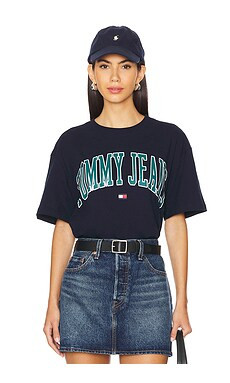 Tommy Jeans Popcolor Varsity Tee in Dark Night Navy from Revolve.com | Revolve Clothing (Global)