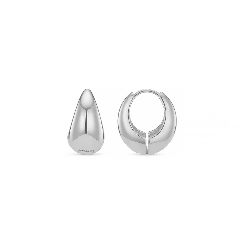 Polished Domed Taper Hoop Earrings Silver | Orelia