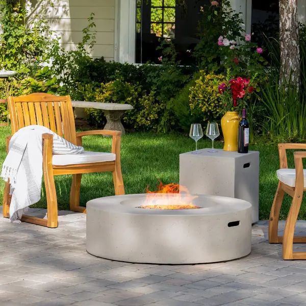 Santos Circular Propane Fire Pit Table with Tank Holder by Christopher Knight Home - White/Grey | Bed Bath & Beyond