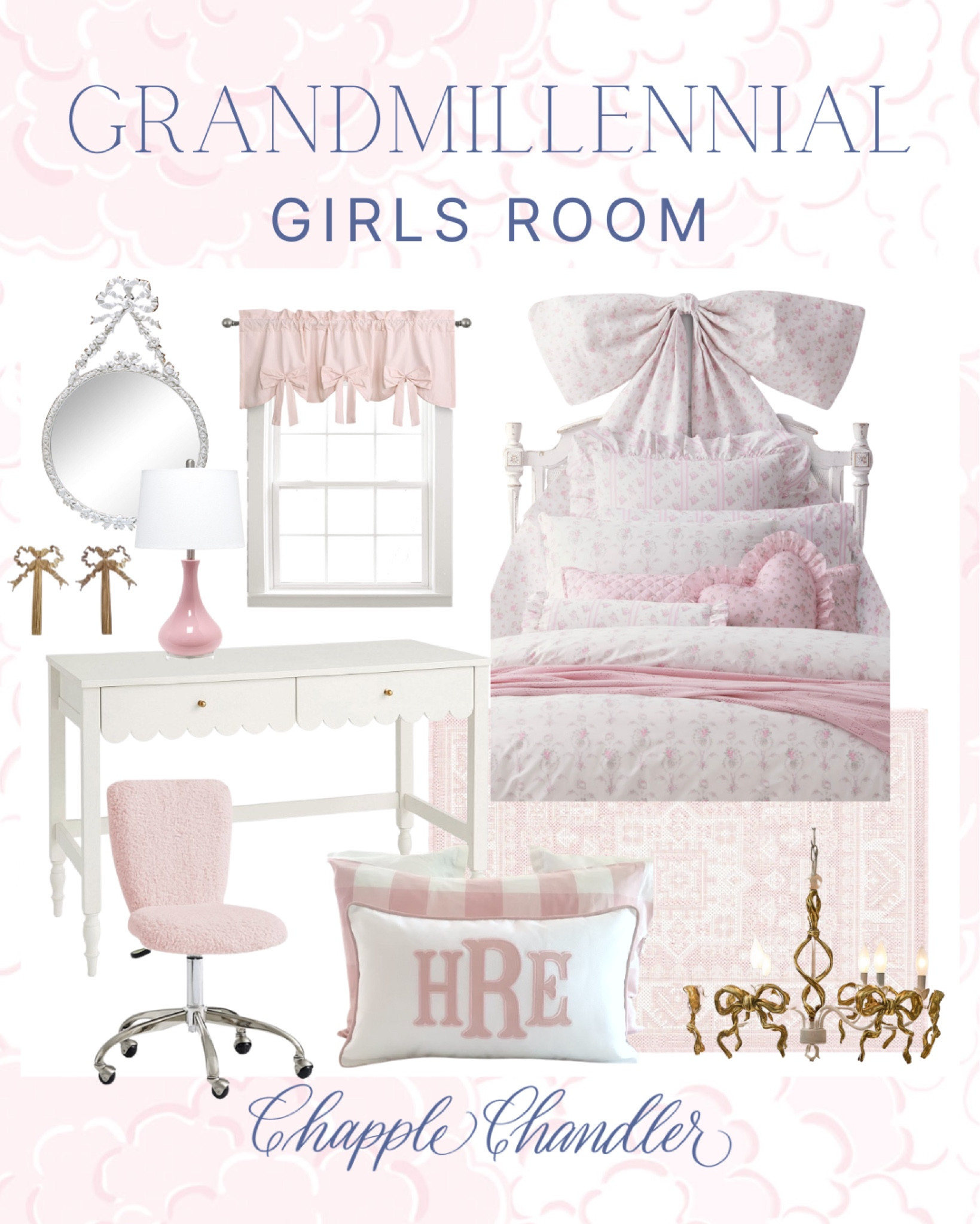 Grandmillennial Girl bedroom design 🎀

Girl nursery flowers pink bows ditzy floral pattern wallpaper bedding valance curtain scalloped desk 

#LTKhome #LTKBacktoSchool #LTKkids