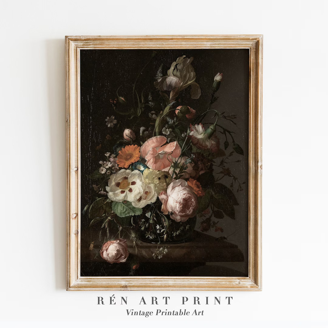 Moody Flower Painting Printable Dark Floral Wall Art - Etsy | Etsy (US)