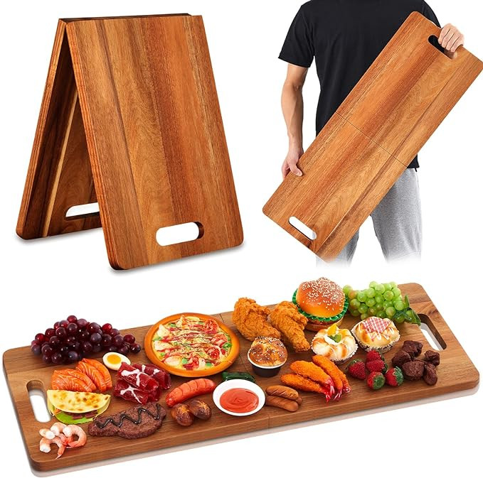 Large Acacia Charcuterie Board with Handles, 33 x 12 Inch Foldable Travel Serving Cheese Boards W... | Amazon (US)