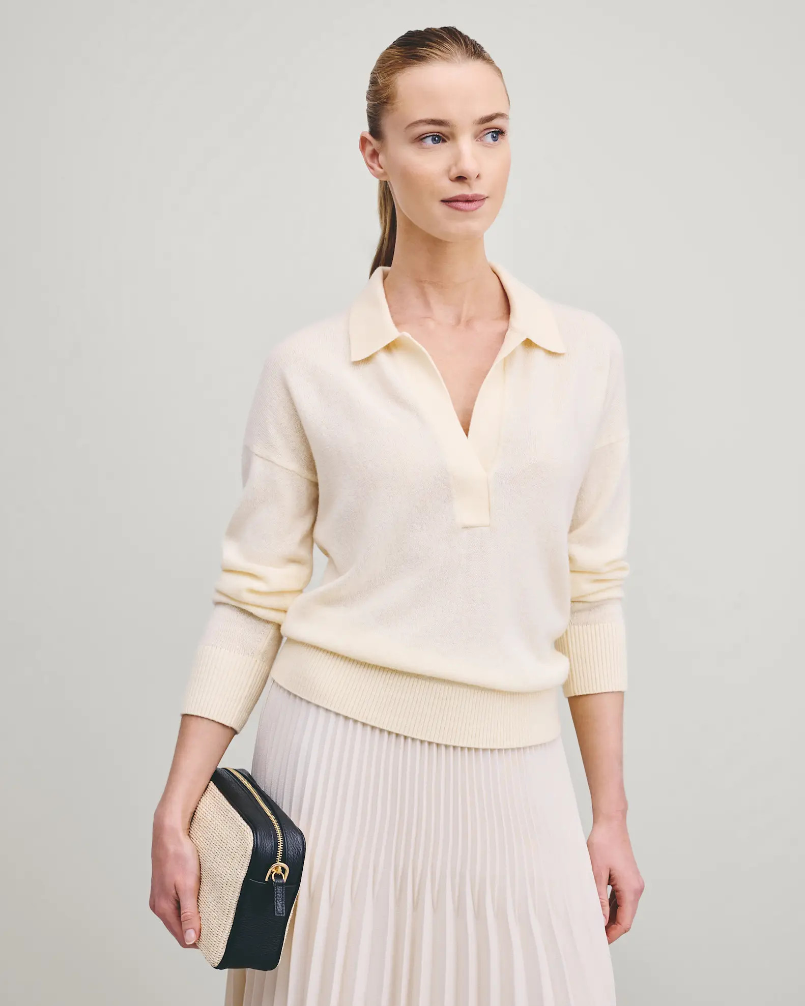 Women's Mongolian Cashmere Polo Sweater in Ivory | Quince