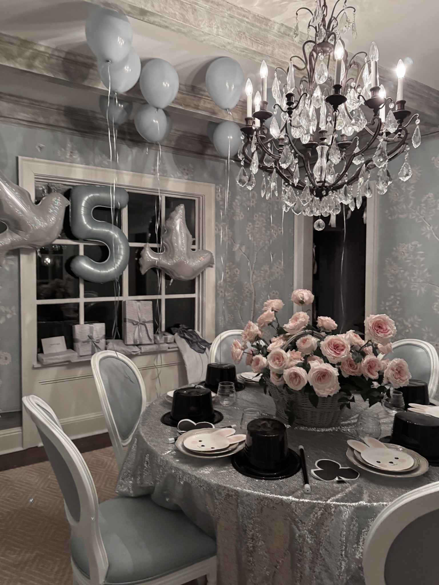 A magical fifth birthday for Jennings! He requested a magic theme so went with bunnies, hats and wants, doves and silver sparkle 🐰 Love these bunny plates for Easter too! 