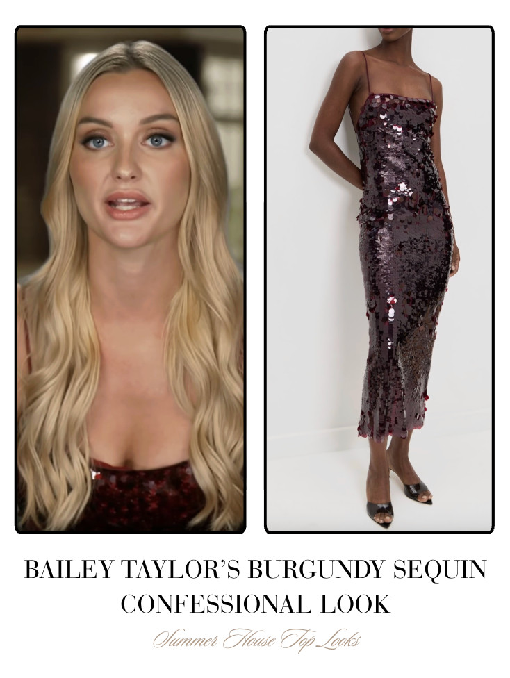 Bailey Taylor's Burgundy Sequin Confessional Look 

 