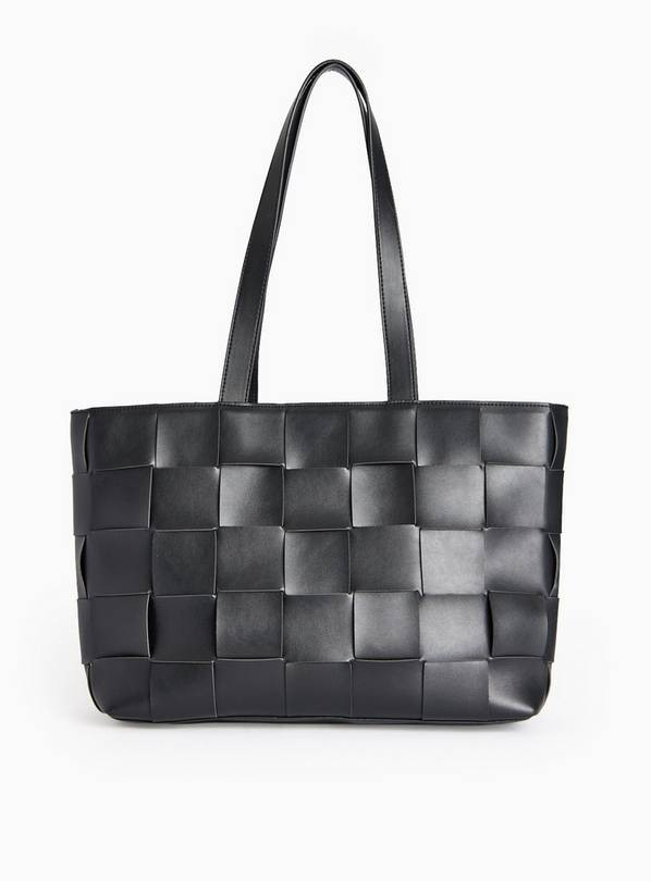 Black Faux Leather Weave Detail Shopper Bag One Size | Tu Clothing