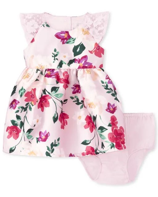 Baby Girls Floral Fit And Flare Dress - pink admirer | The Children's Place