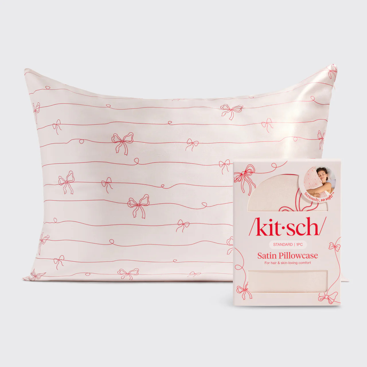 Satin Pillowcase in Striped Bows | Kitsch