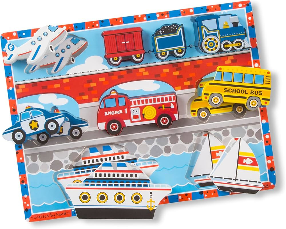 Melissa & Doug Vehicles Wooden Chunky Puzzle - Plane, Train, Cars, and Boats (9 pcs) | Amazon (US)
