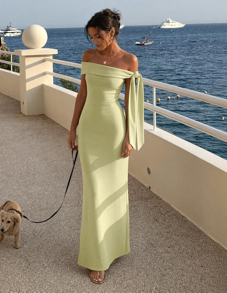 MEROKEETY Women's Summer Off The Shoulder Dress 2026 Bodycon Maxi Wedding Guest Cocktail Formal P... | Amazon (US)