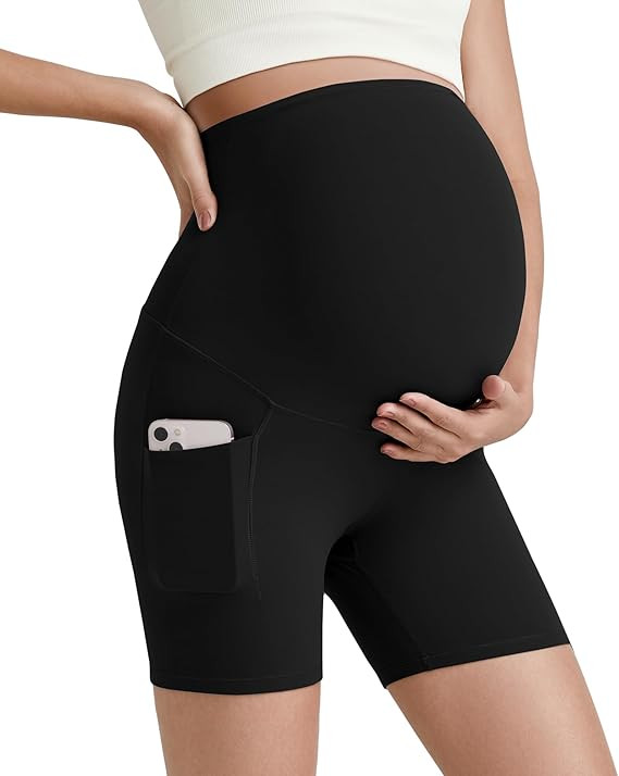 G4Free Barefeel Maternity Biker Shorts with Pockets Over The Belly Legging Pregnancy Yoga Pants A... | Amazon (US)