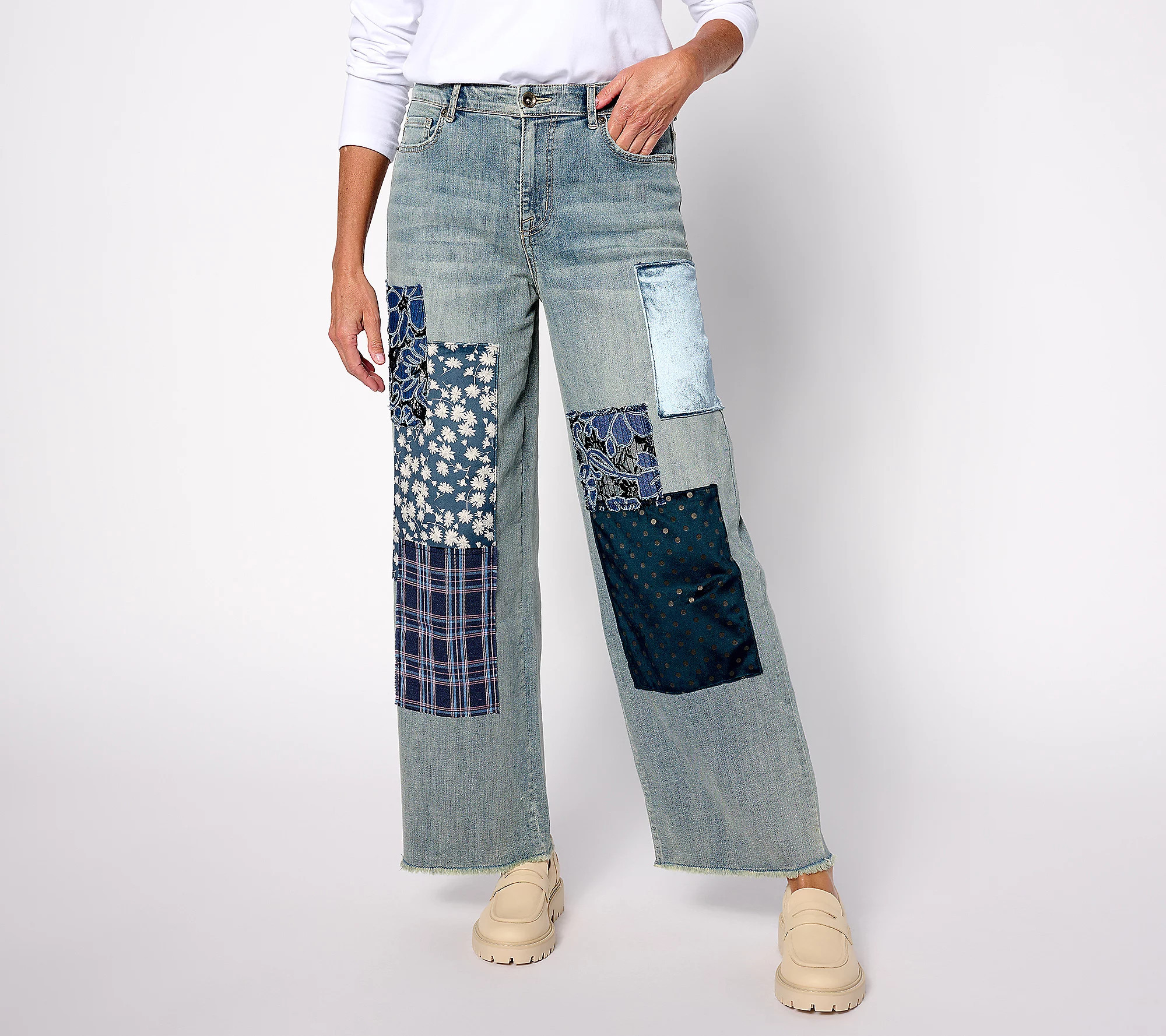 LOGO by Lori Goldstein Special Edition PetitePatchwork Jeans | QVC