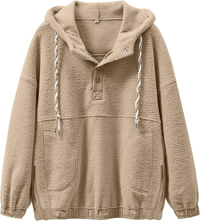 ANRABESS Womens Sherpa Fuzzy Fleece Hoodie Oversized Sweatshirt Cozy Button Sweater Pullover with... | Amazon (US)