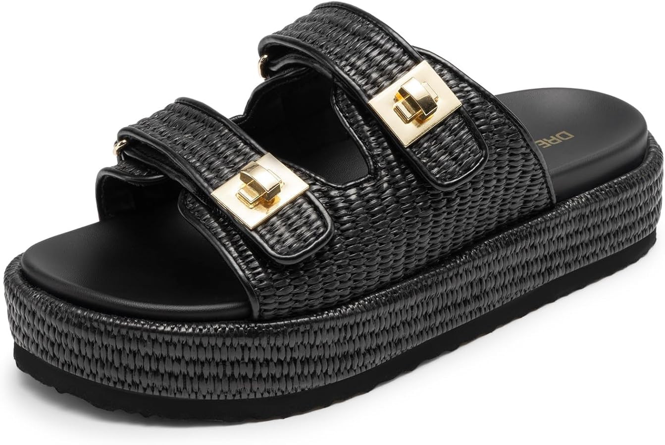 DREAM PAIRS Platform Sandals Women Raffia Espadrilles Summer Comfortable Wedge Sandals Beach Vaca... | Amazon (US)
