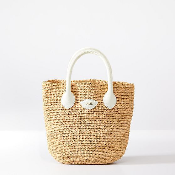 Mia Italian Raffia Handbag, White | Mark and Graham