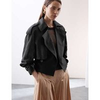 Womens Autograph Linen Blend Cropped Trench Coat, Black | Marks and Spencer US